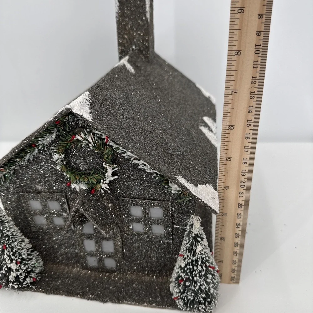 Christmas Cardboard Glitter House Holiday Decor Whimsygoth Glitter Light up